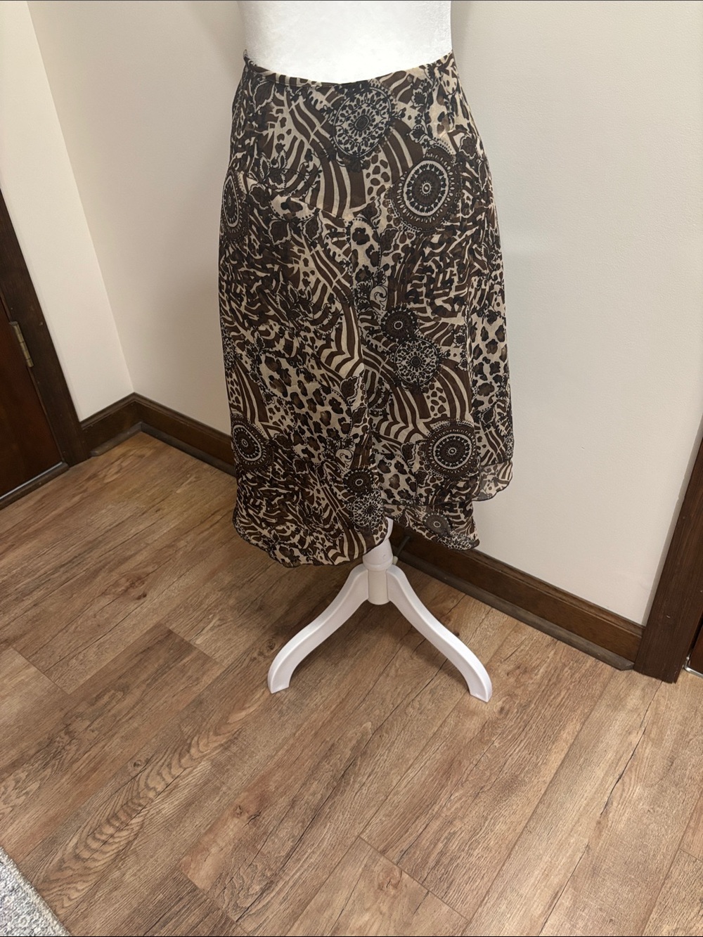 Grace Elements Brown and Cream Patterned Midi Skirt